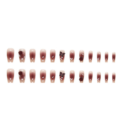 Crystal 24pcs long design coffin gradient red press on nail