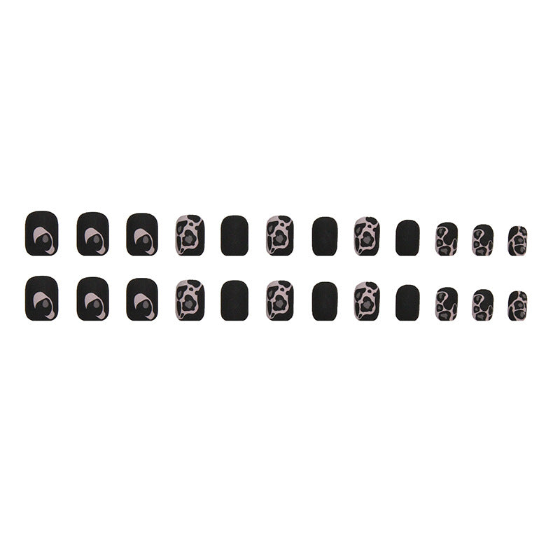 Free Shipping Matte black leopard print short nails