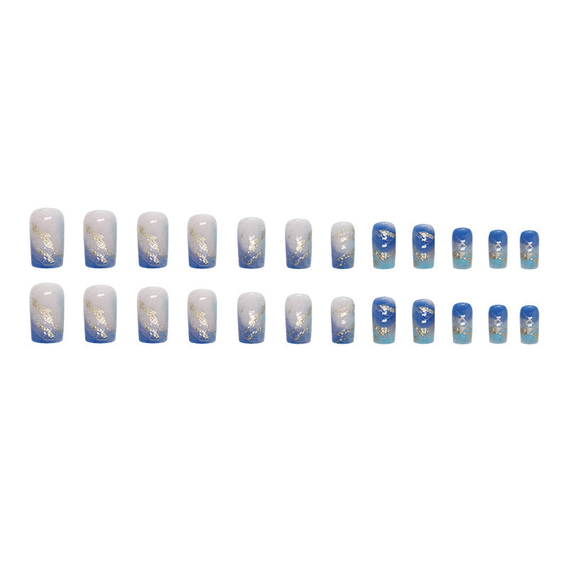 Free Shipping Mid length cool blue halo dyed nails