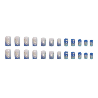 Free Shipping Mid length cool blue halo dyed nails