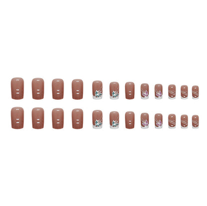 Free Shipping Dreamy French butterfly lines medium length fake nails