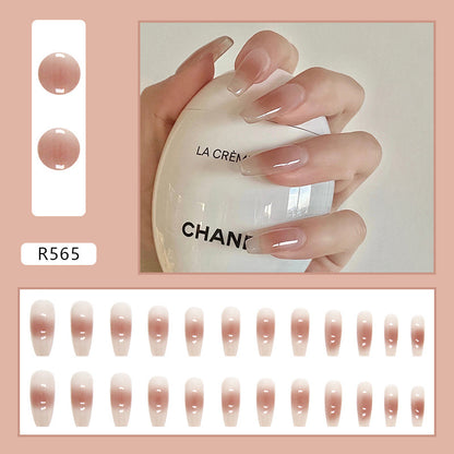 Cheek color long design simple nude coffin shape24pcs press on nail