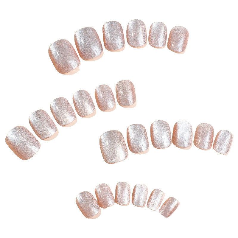 Tender pink short type fake nail newest design sqaure 24pcs cat eye press on nail