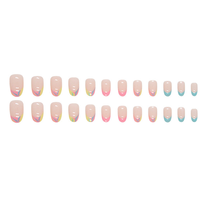 Franch design rainbow pattern sweet 24pcs nude color press on nail