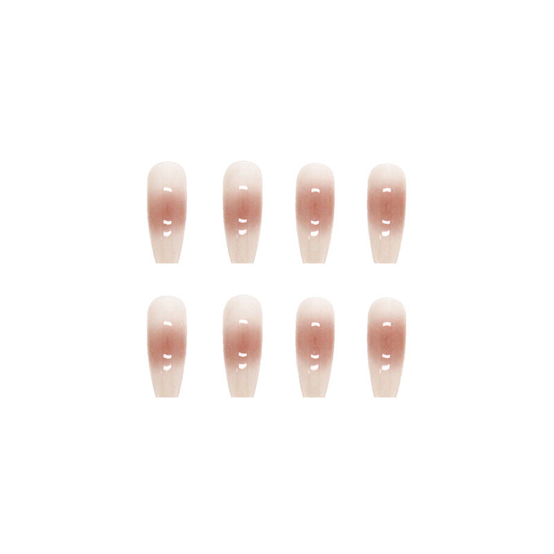 Cheek color long design simple nude coffin shape24pcs press on nail