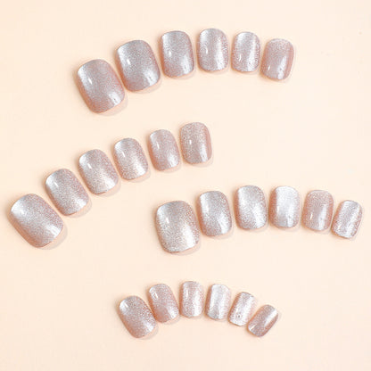 Tender pink short type fake nail newest design sqaure 24pcs cat eye press on nail