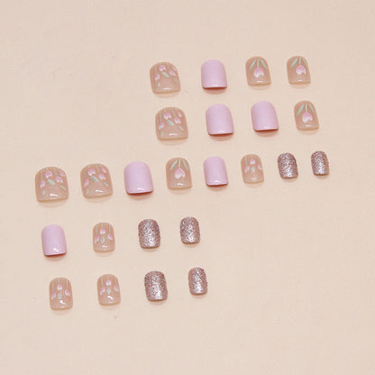 Tulip pattern light violet short fresh 24pcs cust press on nail