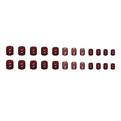 Free Shipping Short wine red flash nails