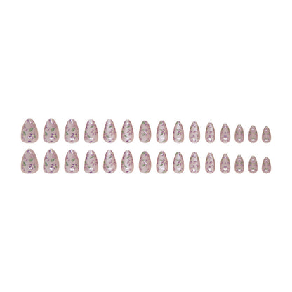 Custom almond flower pattern medium long cat eye 30pcs press on nail