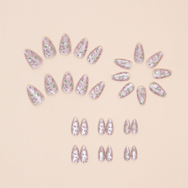 Custom almond flower pattern medium long cat eye 30pcs press on nail