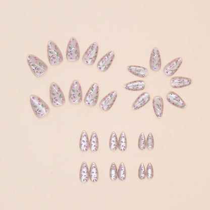 Custom almond flower pattern medium long cat eye 30pcs press on nail