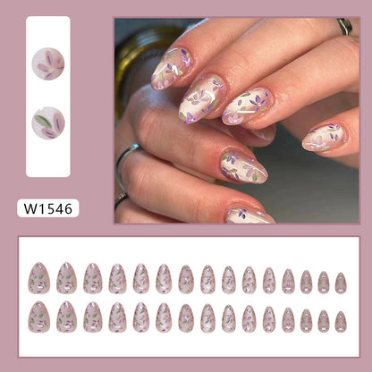 Custom almond flower pattern medium long cat eye 30pcs press on nail