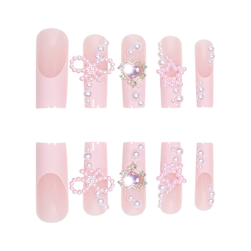 Free Shipping 24pcs fake nail press on nail with 3D bowtie star heart decor