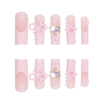 Free Shipping 24pcs fake nail press on nail with 3D bowtie star heart decor