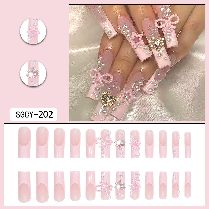 Free Shipping 24pcs fake nail press on nail with 3D bowtie star heart decor