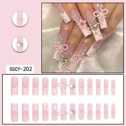 Free Shipping 24pcs fake nail press on nail with 3D bowtie star heart decor