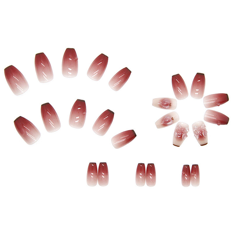 24pcs love peach butterfly 3D gradient press on nail