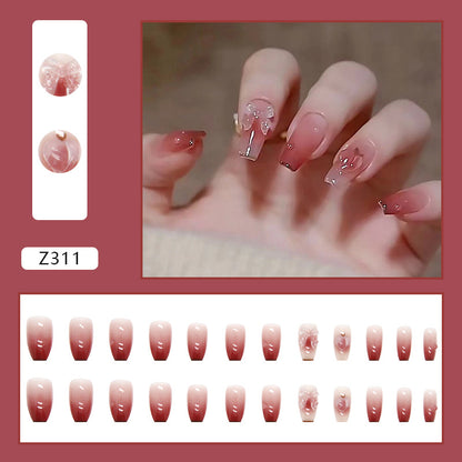 24pcs love peach butterfly 3D gradient press on nail