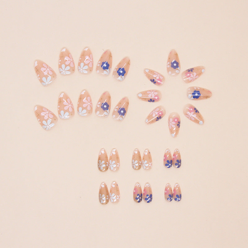 Almond nail nude skin color flower press on nail with 30pcs