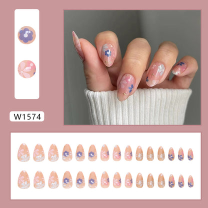 Almond nail nude skin color flower press on nail with 30pcs