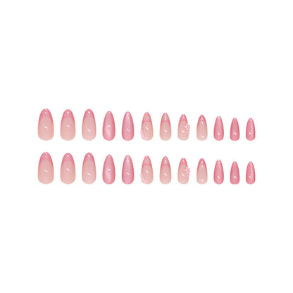 Gentle French design cat eye design medium long pink almond press on nail with flore