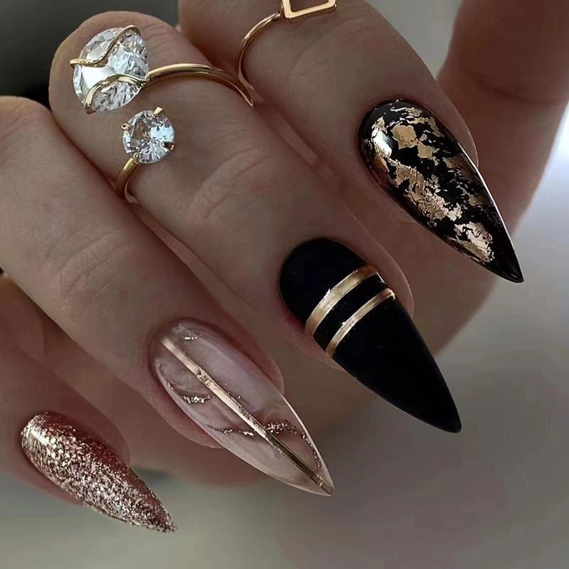 Free Shipping Black Gold Foil Spicy Girl Sweet Cool Nails