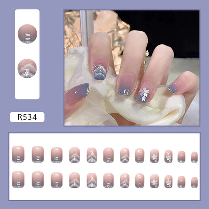 Short nail blue gradient press on nail with split dimond