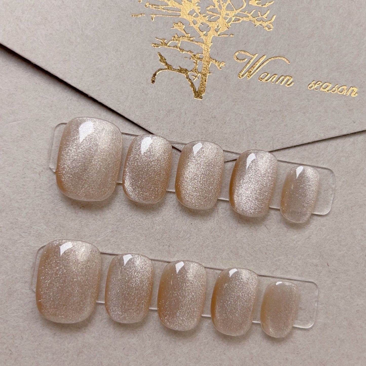 Handmade Champagne cat-eye super glitter nail art fake nails