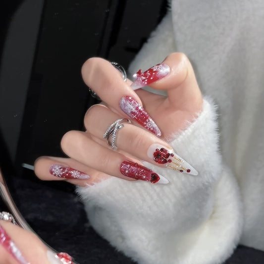 Christmas Snowfall Nail Art High Grade Nail Tips Long Droplets False Nail Wedding Press on nails