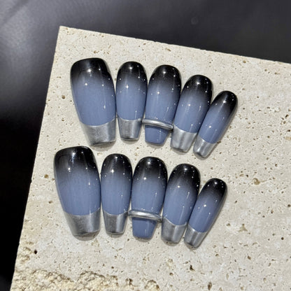 Dual color gradient Coffin Shape Acrylic Fake Nail Press On Nails