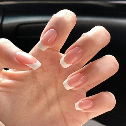 Medium size  classic nude pink white French press on nail