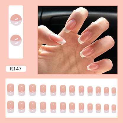 Medium size  classic nude pink white French press on nail