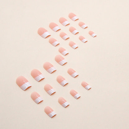 Medium size  classic nude pink white French press on nail