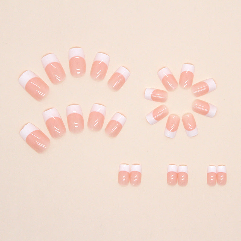 Medium size  classic nude pink white French press on nail