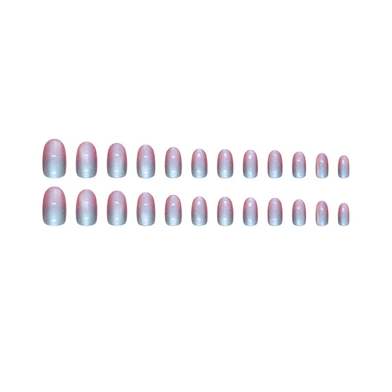 Gradient cat eye medium long oval shape ladies fake nail wearing