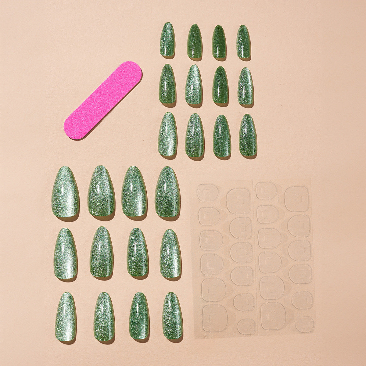 Pure color glaze fales nail women green cat eye press on nail with 12pcs