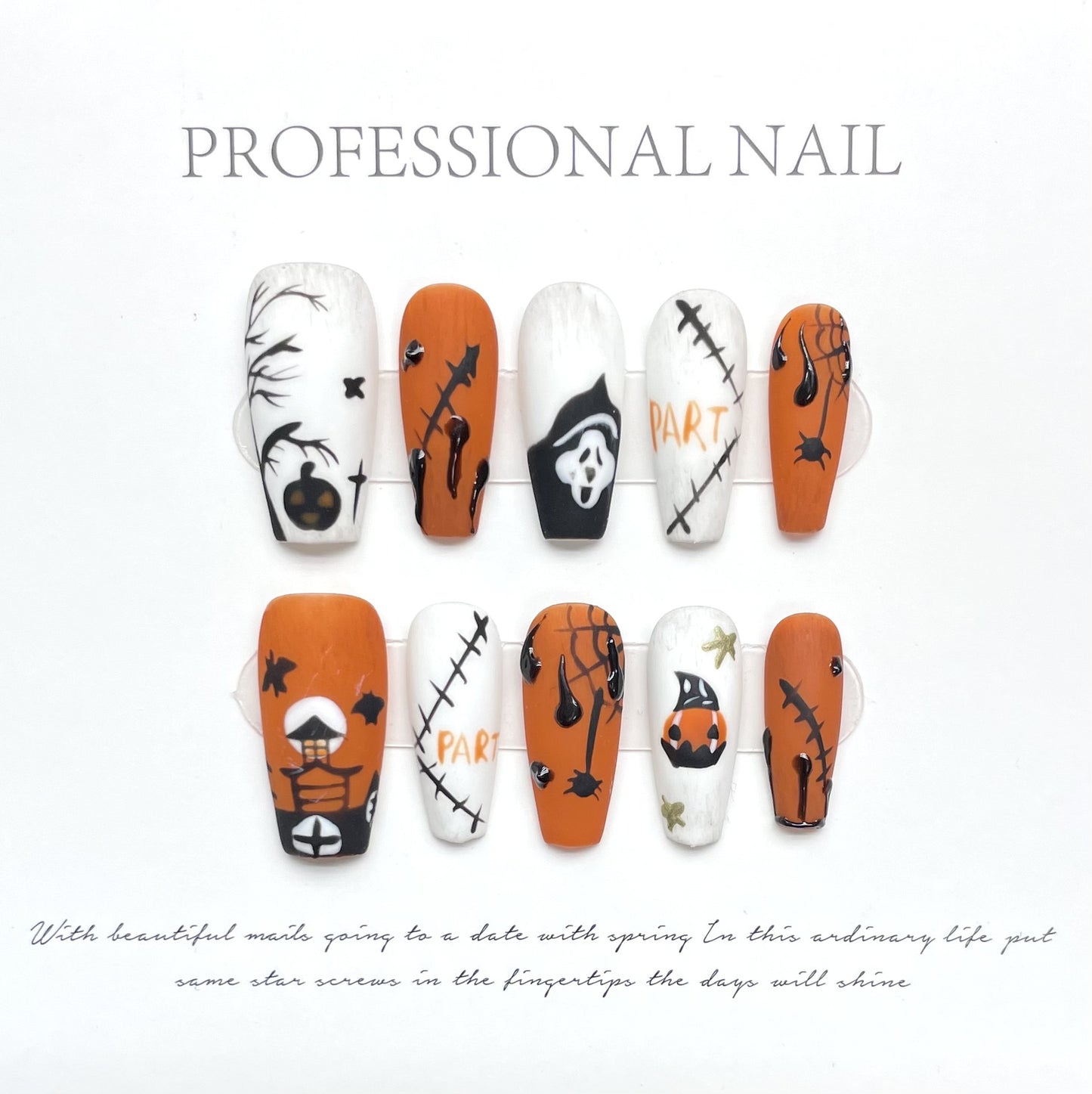 Hand-painted Halloween pumpkin personalized matte nail press on nails