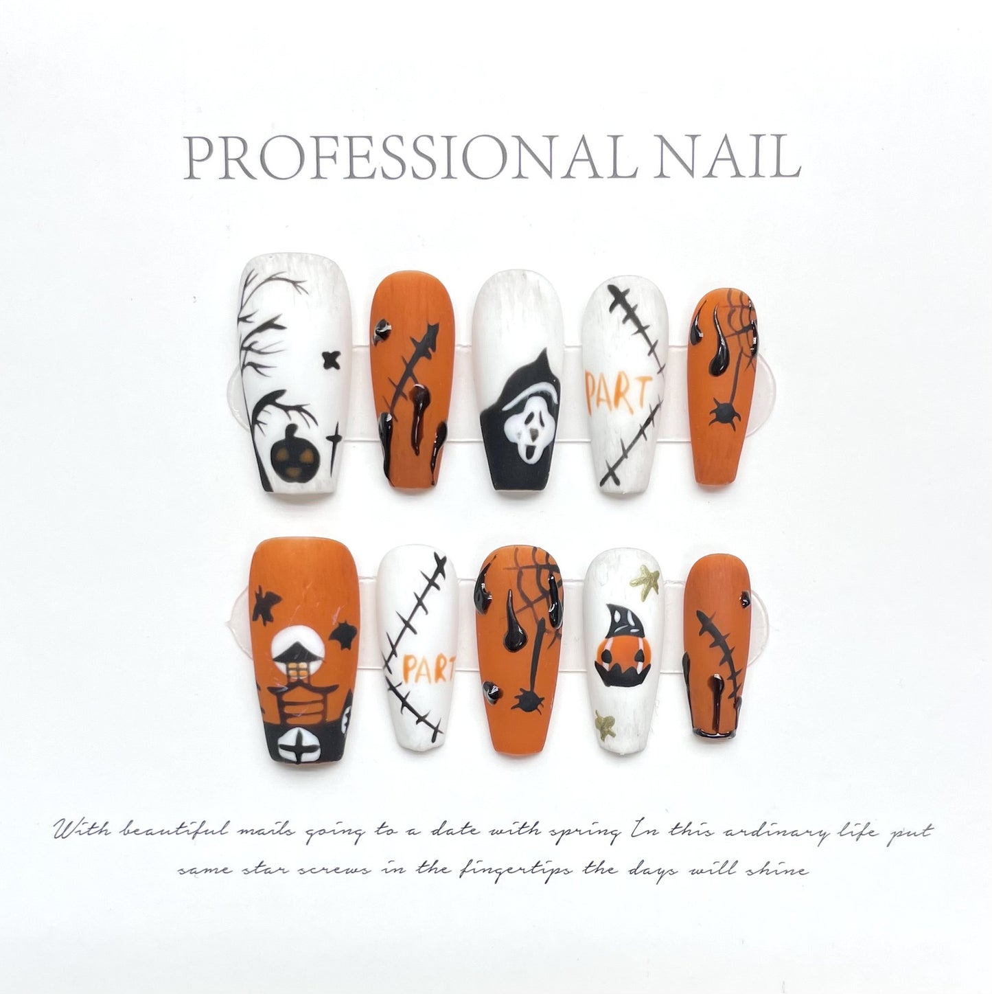 Hand-painted Halloween pumpkin personalized matte nail press on nails