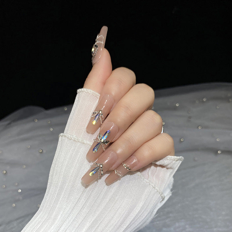 Handmade Long T Pure Pink Full Diamond Gorgeous Fake Nails