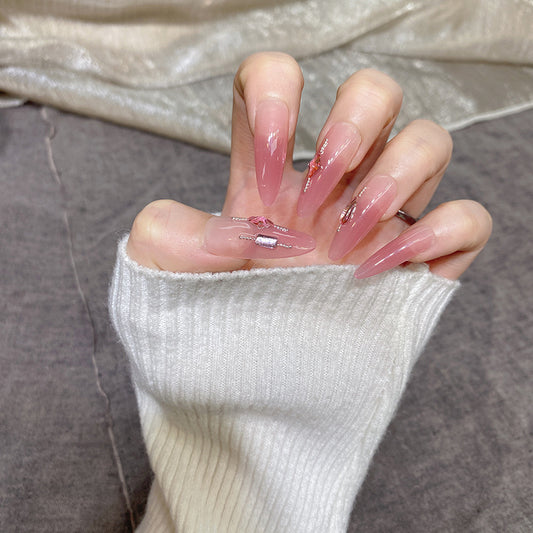 Nude gradient pink nail art handmade bride false nails