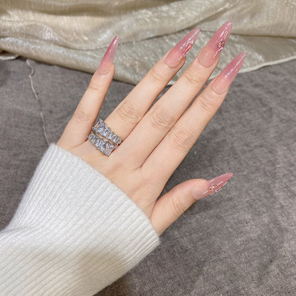 Nude gradient pink nail art handmade bride false nails