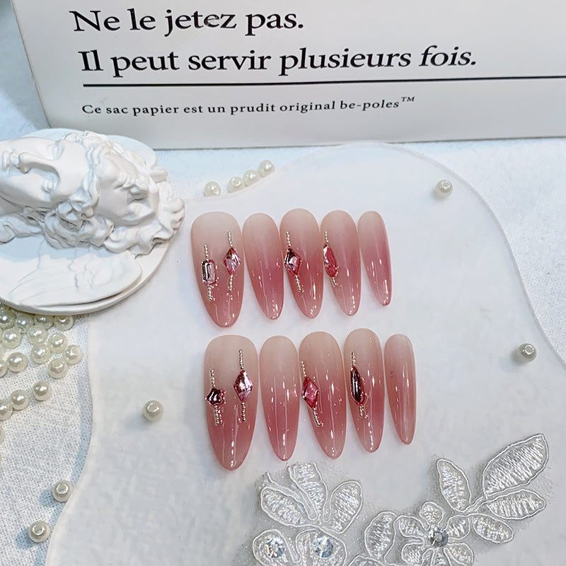 Nude gradient pink nail art handmade bride false nails