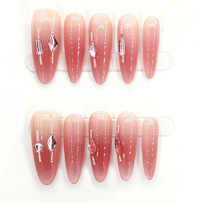 Nude gradient pink nail art handmade bride false nails