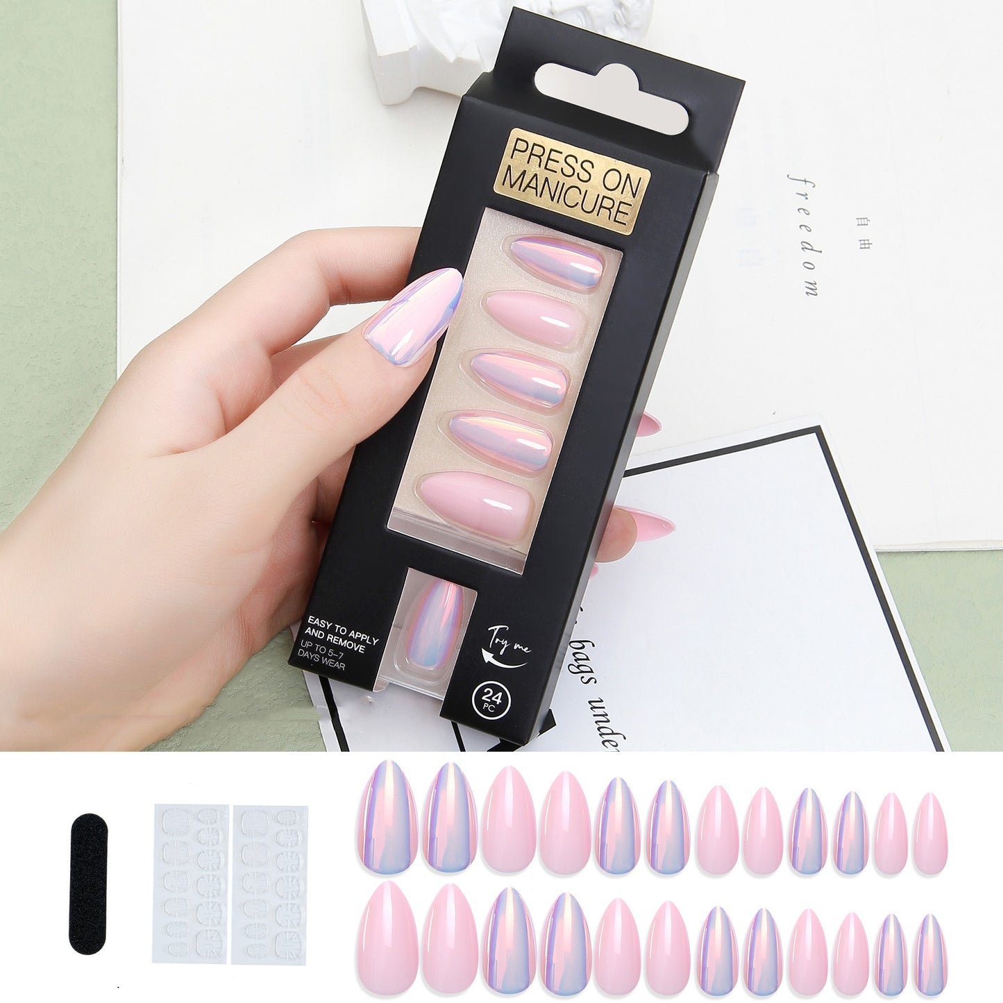 24pcs Almond nail press on nails with French tips