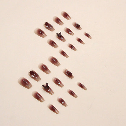 Crystal 24pcs long design coffin gradient red press on nail