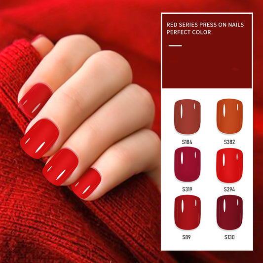 Festive red self-adhesive manicure 24 pieces short square fake nails for women