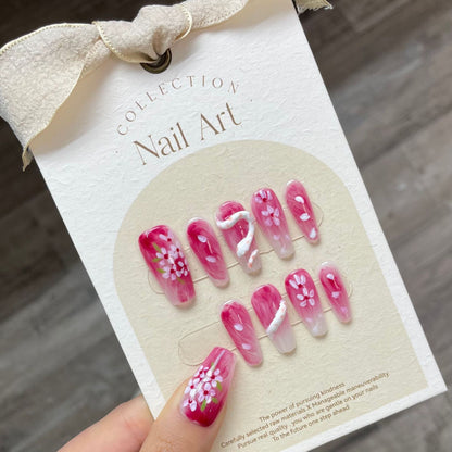 Sakura White Snake Pink High-end Niche French tip fake nails