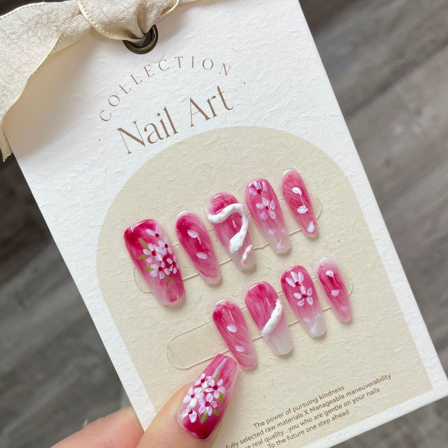 Sakura White Snake Pink High-end Niche French tip fake nails