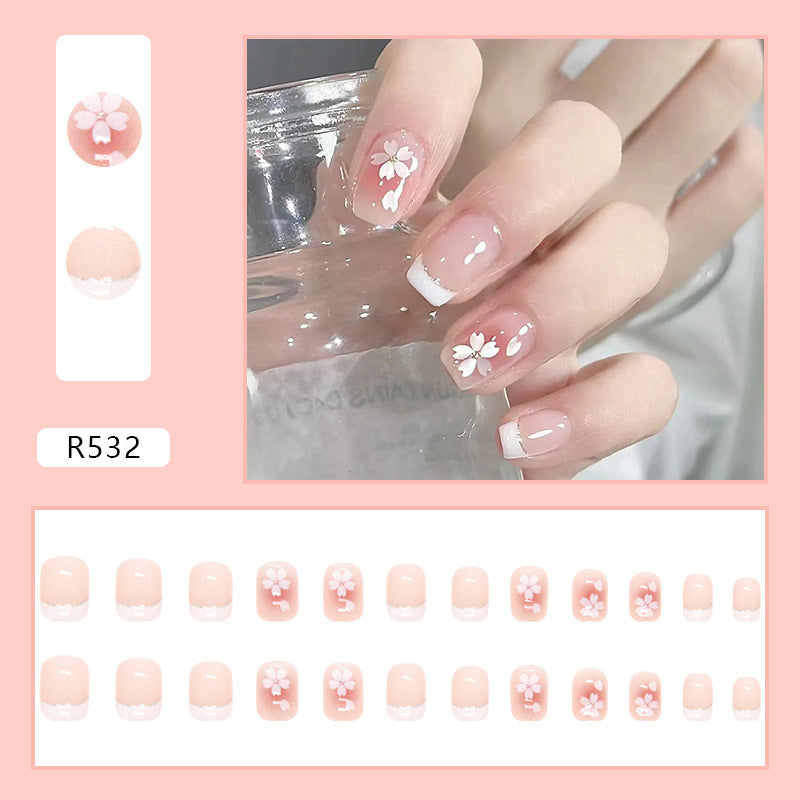 Wholesale cute freehand camellia short France design press on nail