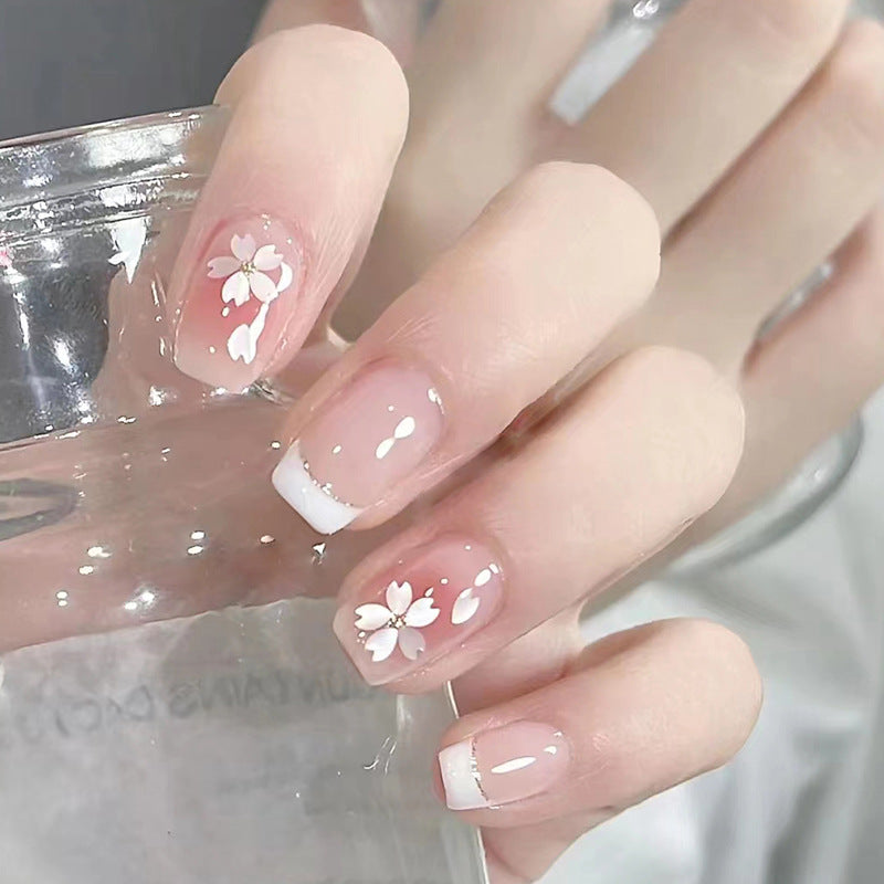 Wholesale cute freehand camellia short France design press on nail